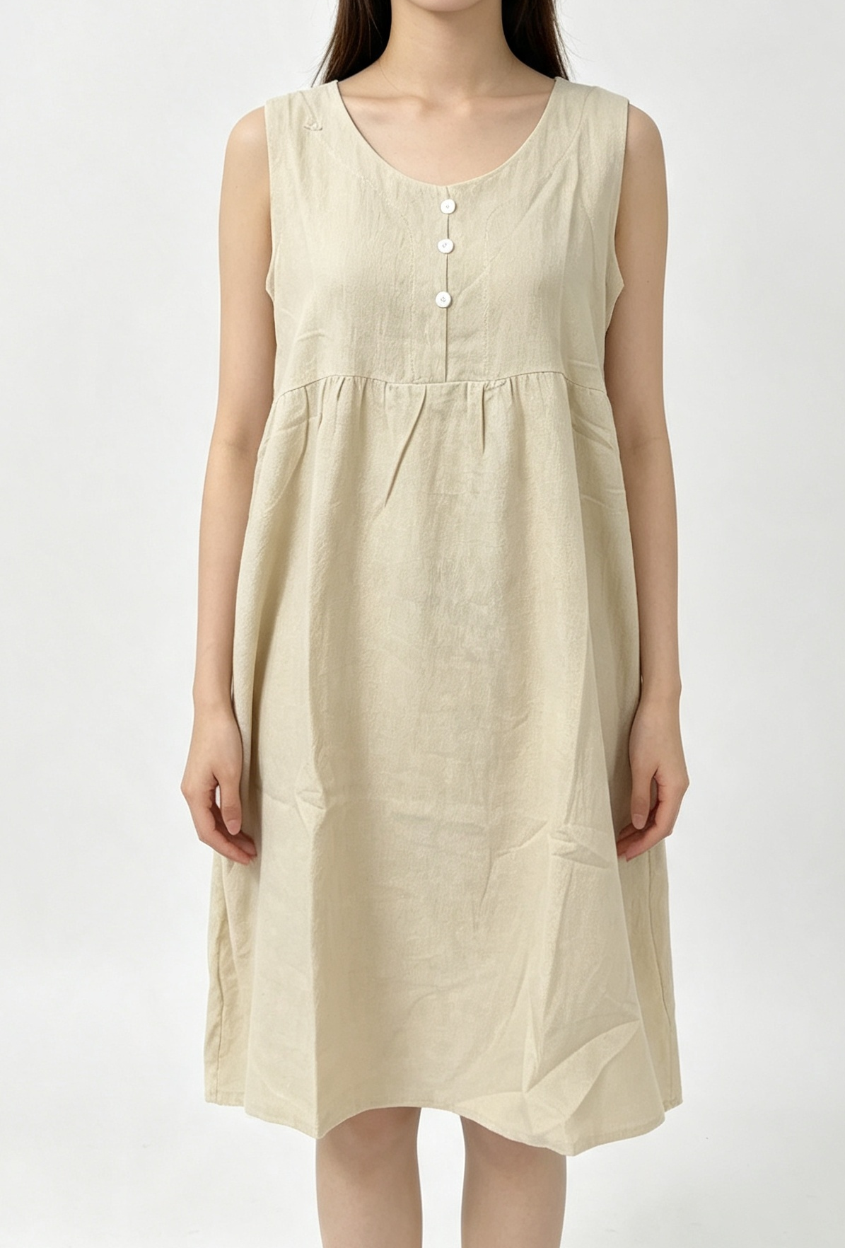 2026 New Women's Cotton Linen Sleeveless Dress Casual Button Down Loose Midi Dresses for Summer Women's Casual Dresses