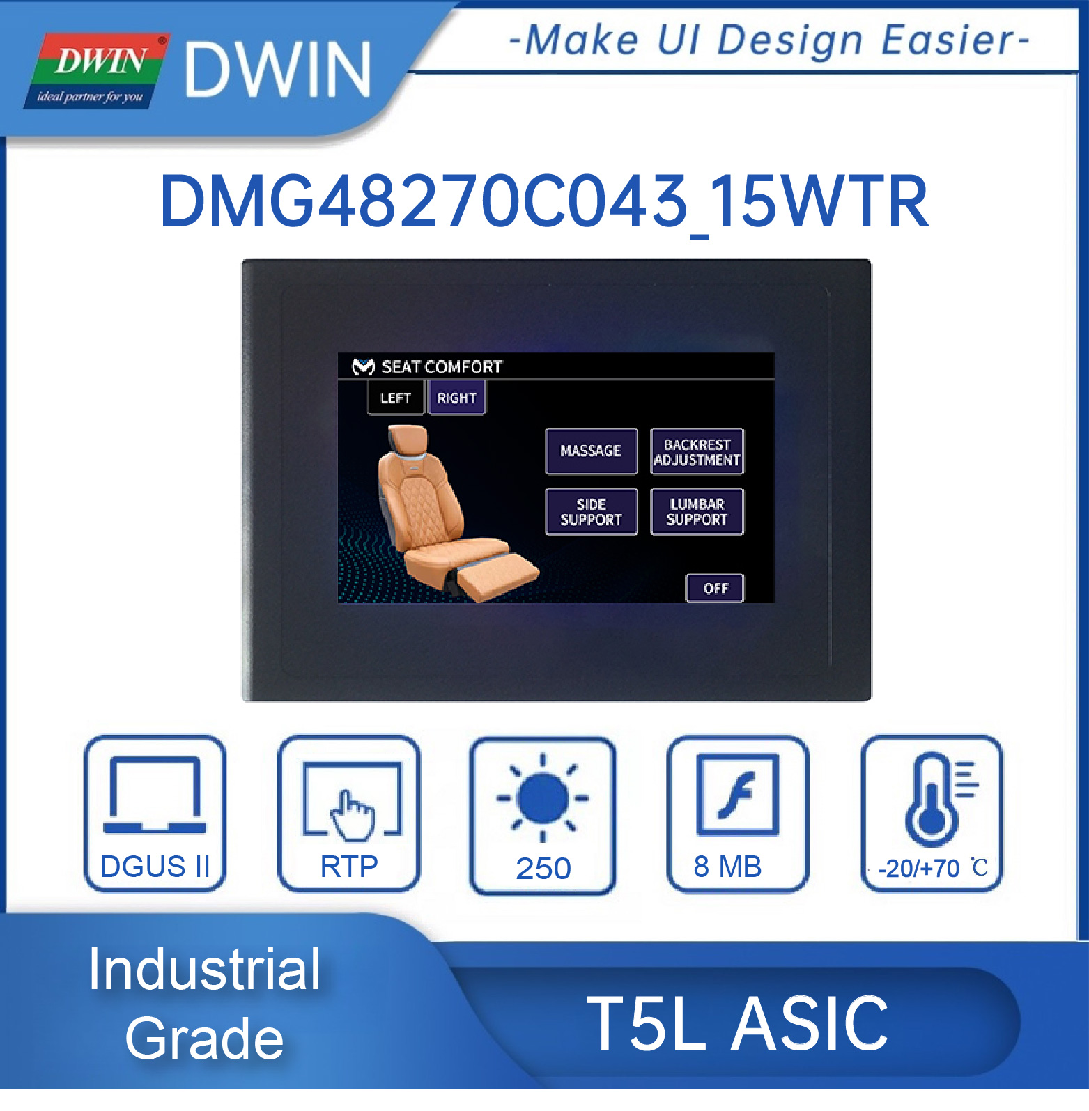 Dwin 4,3-calowy wyświetlacz LCM TFT LCD 480*272, komercyjny moduł wyświetlacza HMI, interfejs RGB, ekran dotykowy rezystancyjny TV-TN-TFT-LCD