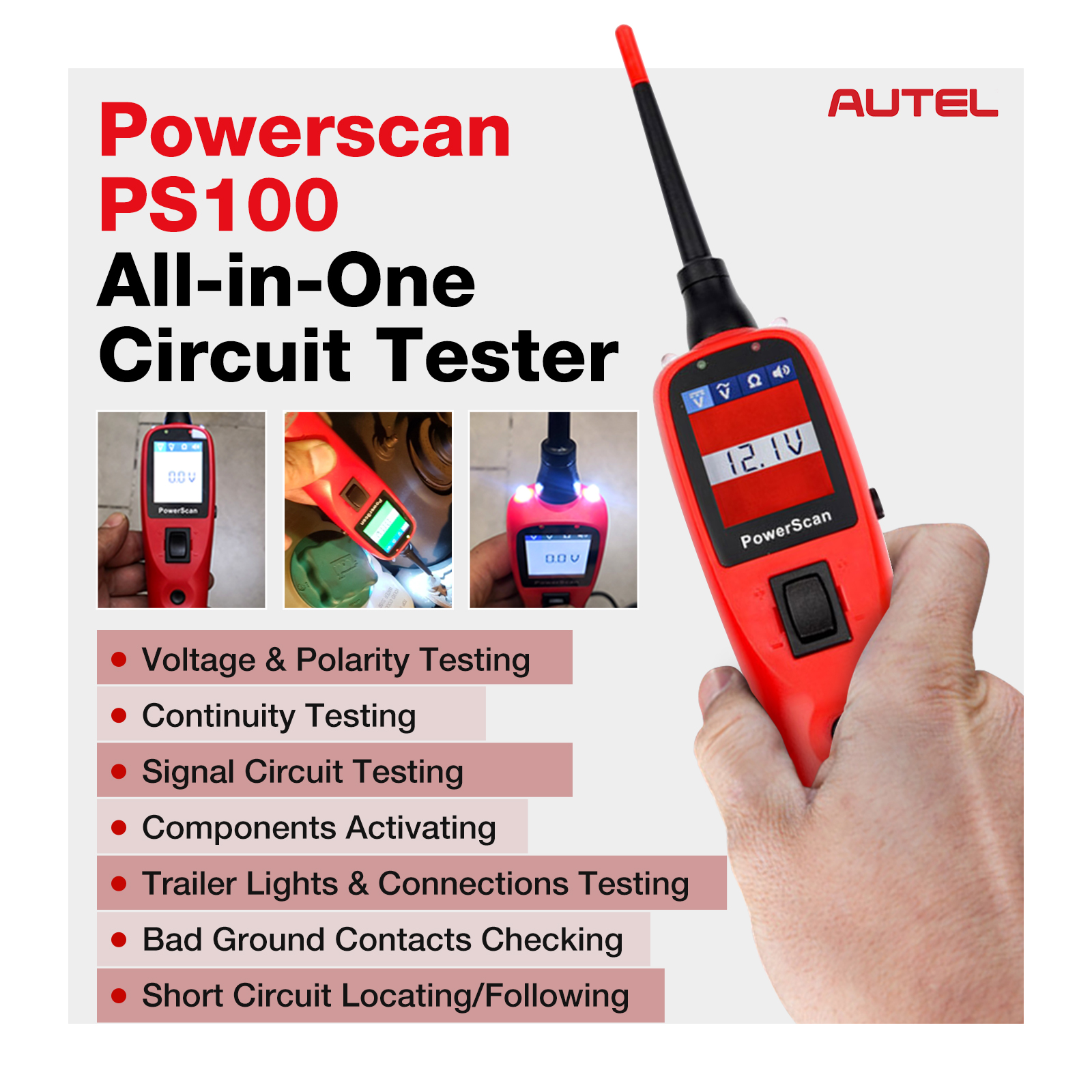 Autel PowerScan PS100 Penguji Sirkuit Universal 12V 24V Kit Probe Sirkuit Daya Otomotif AC/DC/Kontinuitas/Probe/Uji Sinyal