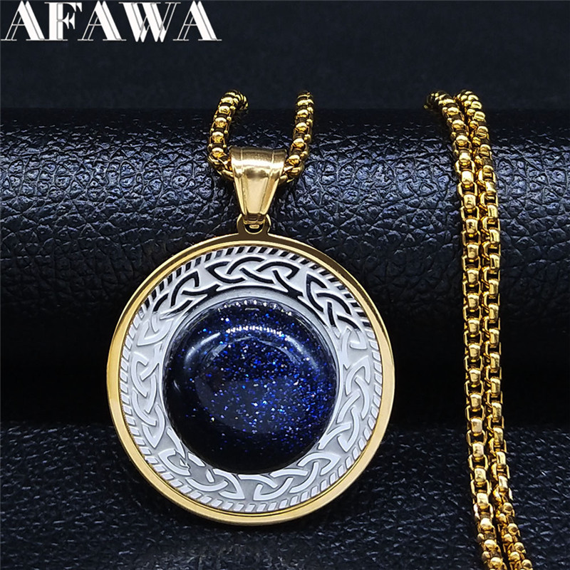 Hexe Keltischer irischer Knoten Naturstein Edelstahl Gold Silber Farbe Halsketten für Frauen/Männer Schmuck Nudo de Bruja NHH12S02