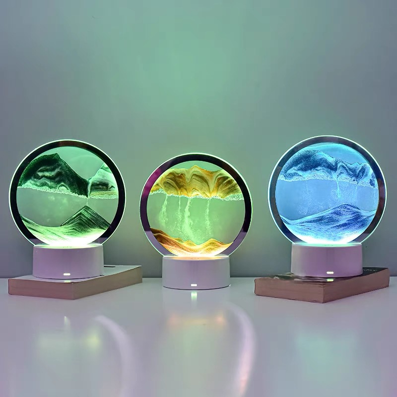 Presente atmosfera lâmpada criativa areia movediça ornamento ampulheta pintura de areia 3d luz noturna descompressão candeeiro de mesa cabeceira