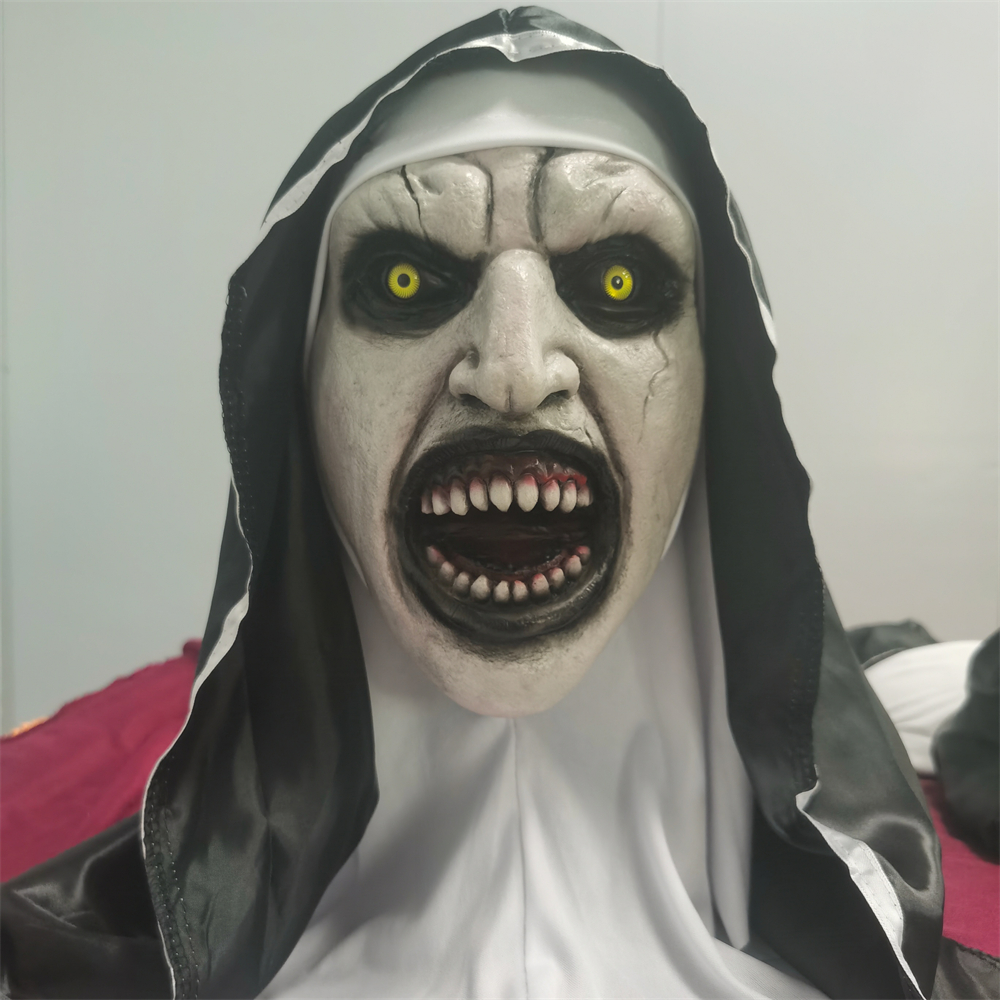 Máscara de freira assustadora filme a freira máscaras de látex com turbante valak cosplay traje de halloween fantasma freira máscaras adereços complicados chapelaria
