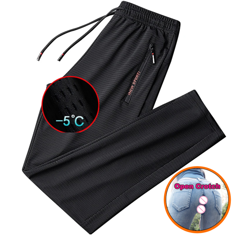 Homens virilha aberta verão malha respirável preto sweatpants homens corredores calças esportivas baggy masculino casual calças de pista 8xl