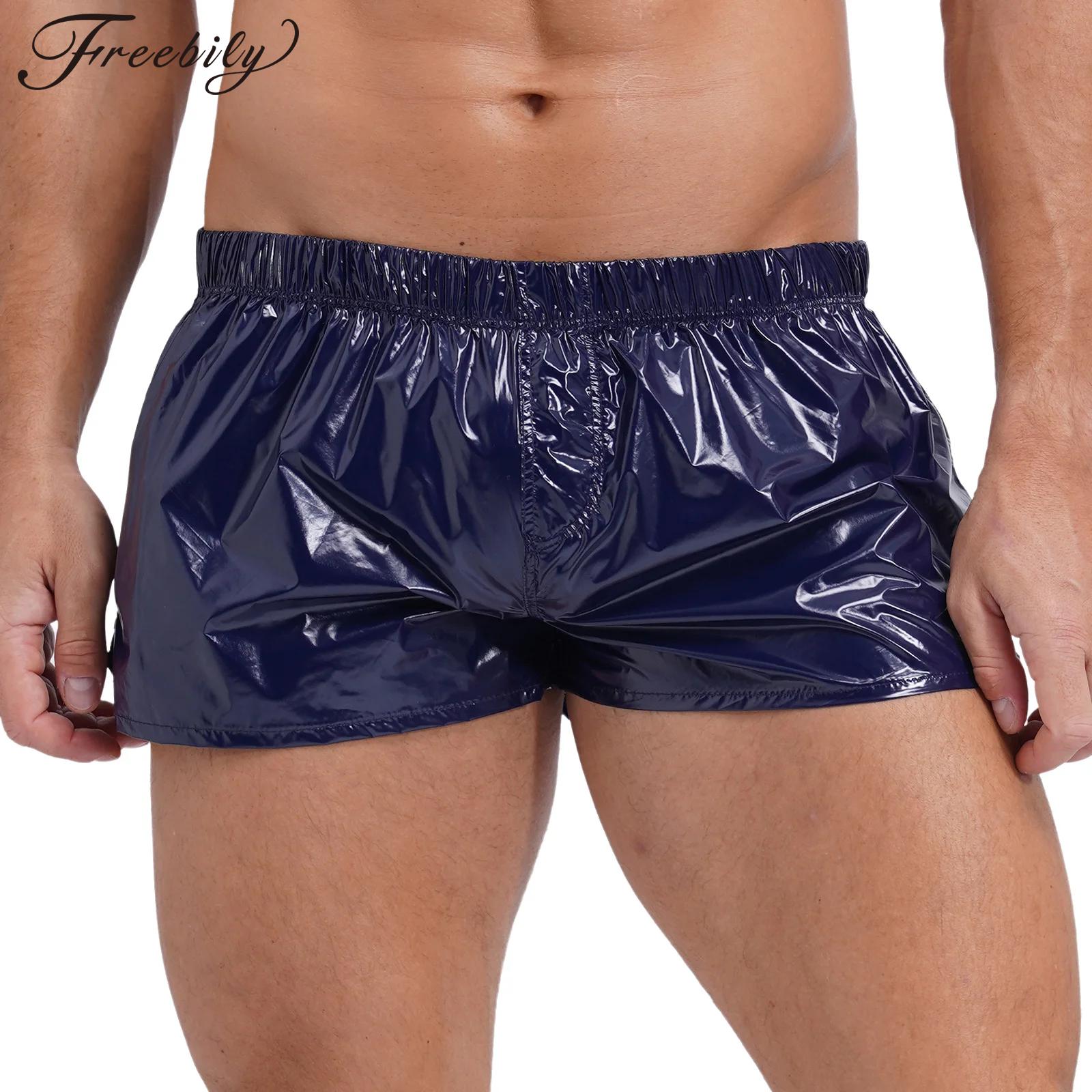 Troncos de natação brilhantes dos homens baixo crescimento roupa de banho lados fenda praia shorts masculino maiô beachwear natação piscina festa boate traje