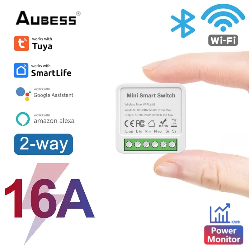 TUYA 16A WiFi Mini interruptor inteligente Control bidireccional interruptor de luz interruptor de medición de potencia hogar inteligente a través de SmartLife Alexa Google Alice