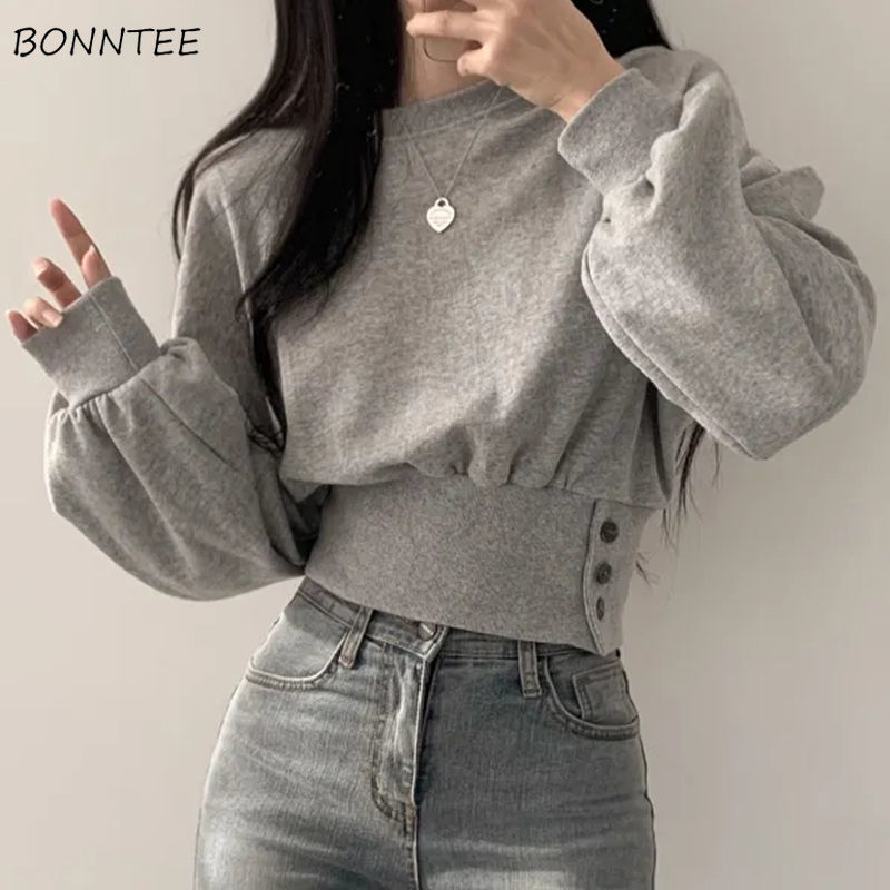 Bluzy damskie Crop Sporty Leisure Autumn Ulzzang Buttons Design Baggy Defined Young Street Aesthetic Temper Daily Harajuku
