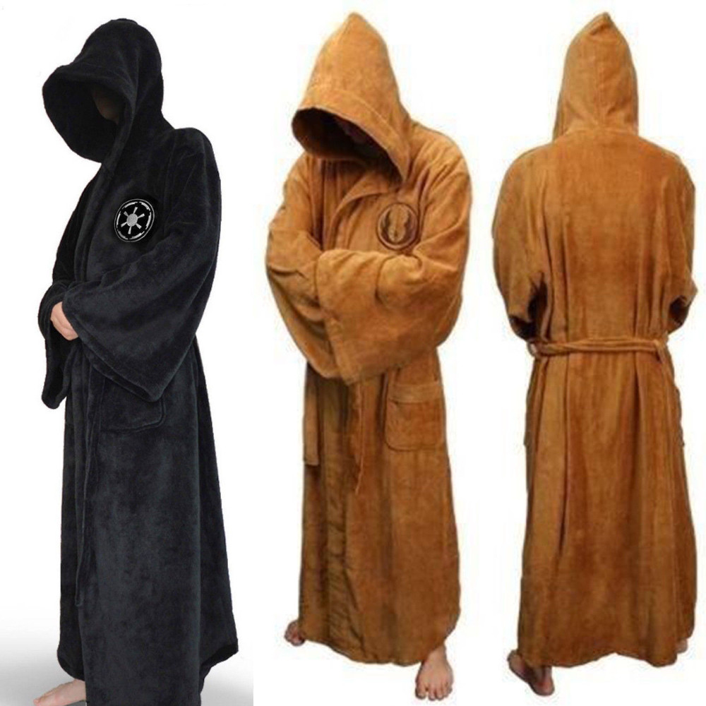 Bata de franela para hombre con capucha, bata gruesa de estrella, albornoz de imperio Jedi para hombre, bata larga de invierno, batas de baño para hombre, ropa de casa