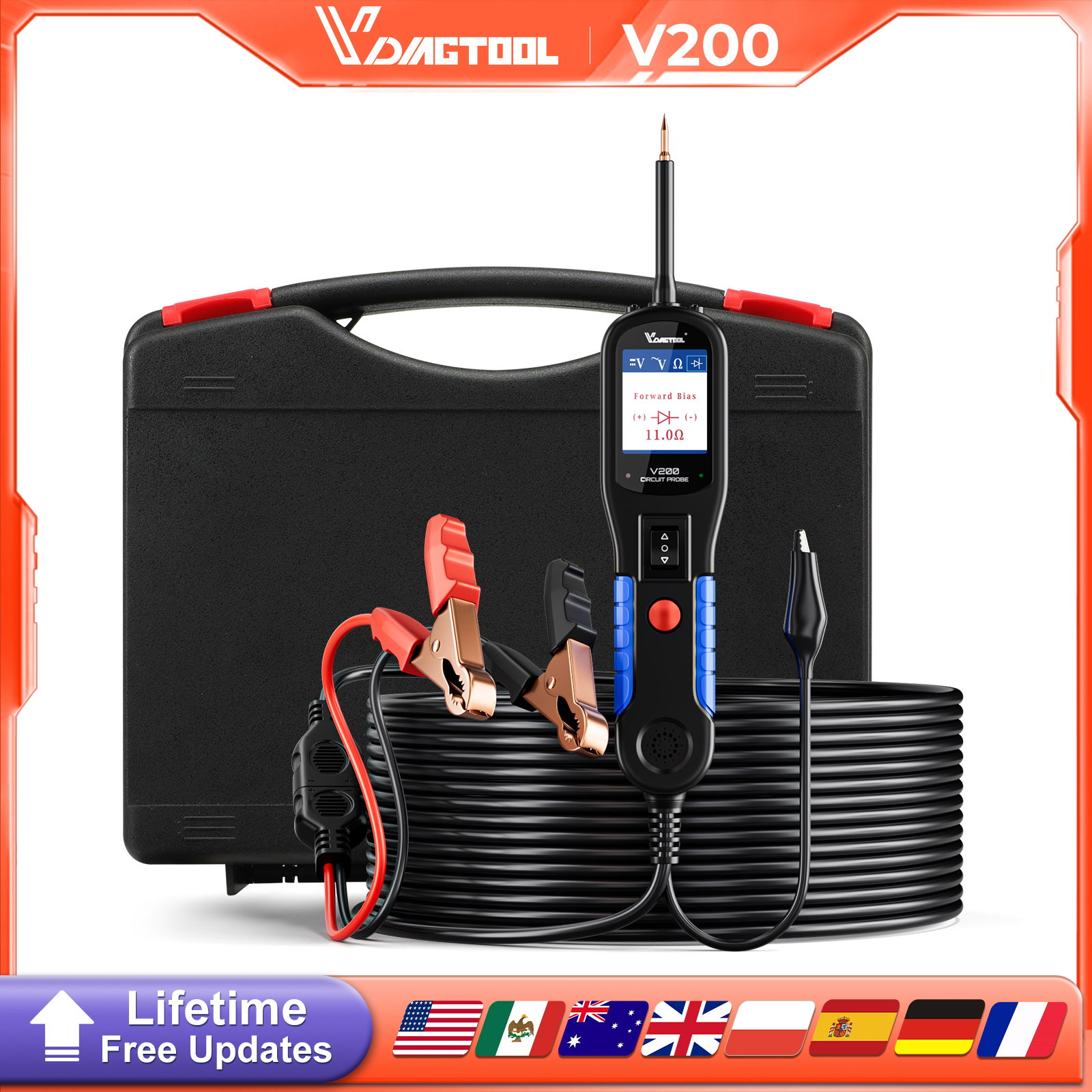 VDIAGTOOL V200 Автомобильный тестер электрических цепей 6В-30В, набор для диагностики электрических систем, тестер напряжения с ЖК-дисплеем, инструменты для электрической диагностики 