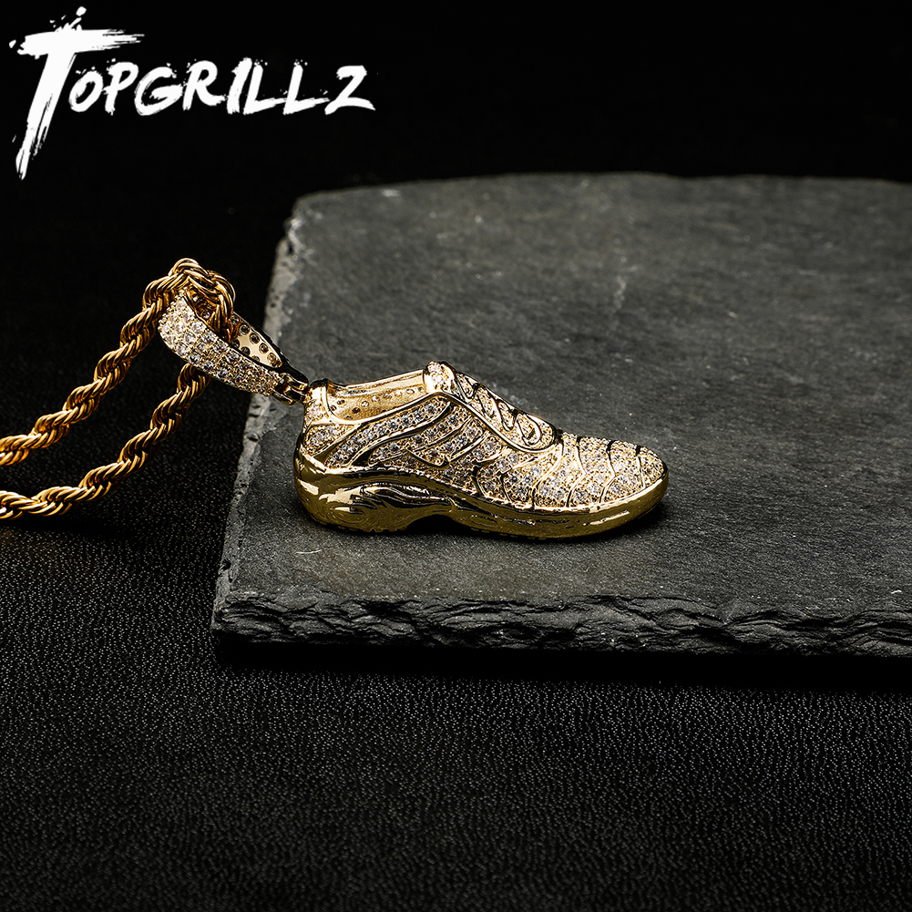 TOPGRILLZ จี้ฮิปฮอปใหม่สำหรับผู้ชายผู้หญิงจี้คริสตัลเพทายรูปรองเท้าเป็นประกายสร้อยคอแฟชั่น