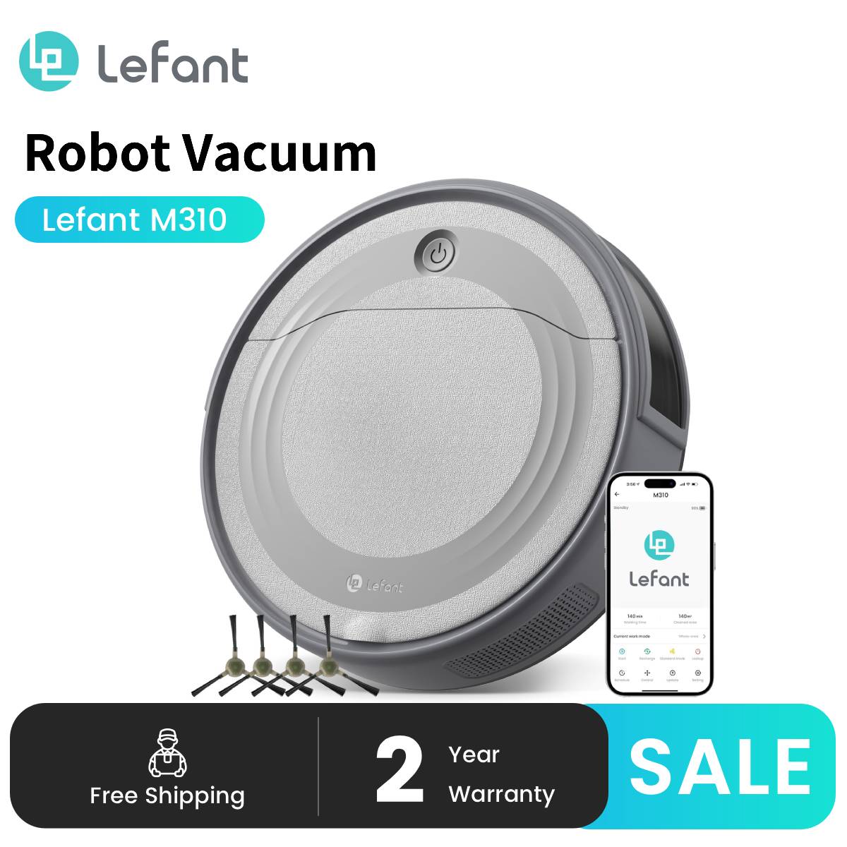 เครื่องดูดฝุ่นหุ่นยนต์ Lefant M310 4500PA ดูดทรงพลัง 180 นาที การควบคุมแอป/Alexa เหมาะสําหรับขนสัตว์เลี้ยงและพื้นแข็ง