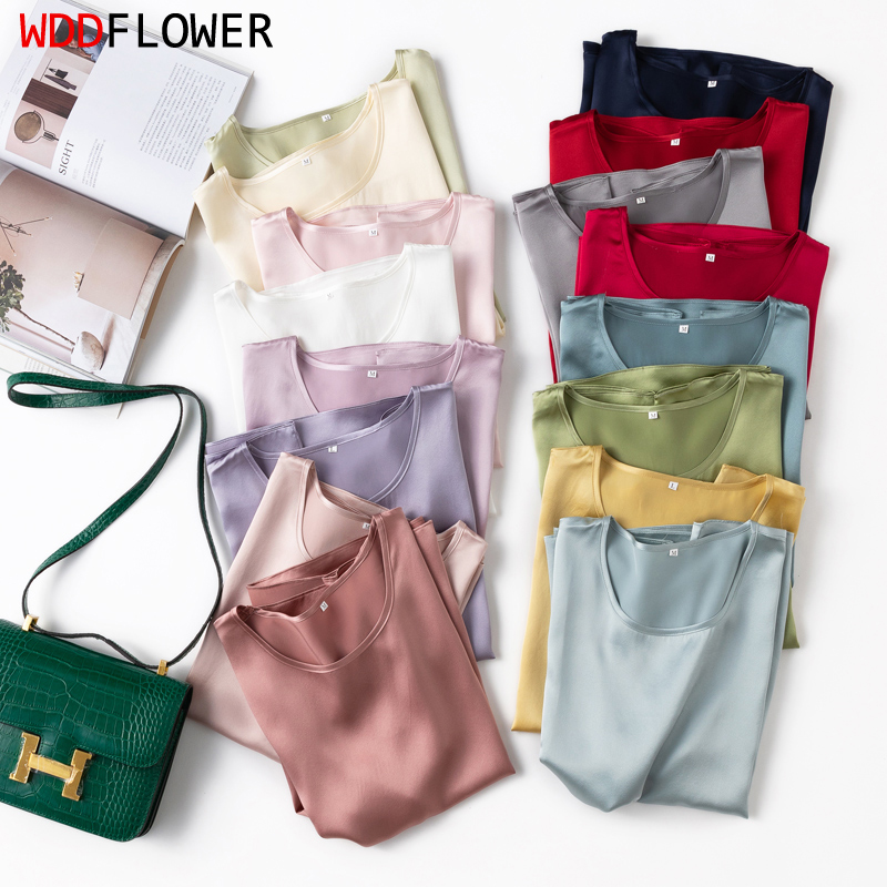 Vrouwen 100% Moerbei Zijde 19 Momme Half Mouw Ronde Hals Shirt Blouse T-shirt Meer Kleuren Ml Xl MM4270