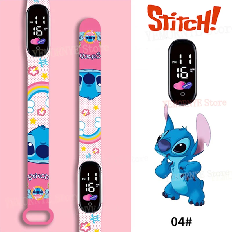 Цифровые детские часы Disney Stitch, фигурки аниме, светодиодные светящиеся часы, сенсорные водонепроницаемые электронные спортивные часы, детский подарок на день рождения