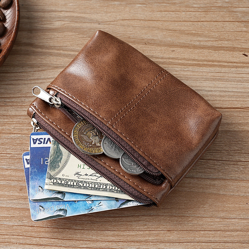 Leather Coin Purse Mini Wallet for Women Men Zipper Money Bag Key Holder Small Change Purse