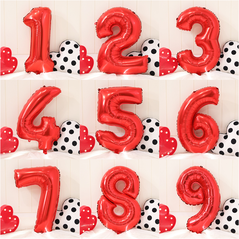 Globos de Número 0-9 Grandes de Aluminio Rojo de 32/40 Pulgadas, Decoración para Fiestas de Aniversario, Primer Cumpleaños y Festivales