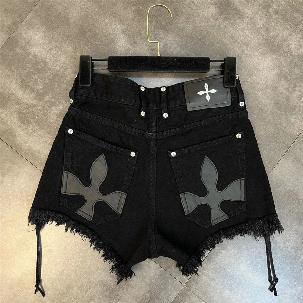 Shorts jeans com franja feminina, franja crua, tendência de bandagem, streetwear preto, gótico e hip-hop, legal e legal, doce e legal, personalidade, verão