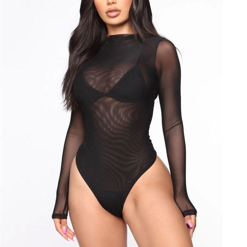 Bodysuit sensual de mulheres, manga comprida, monocromático, peça única, macacões femininos, roupa de mulher, moda