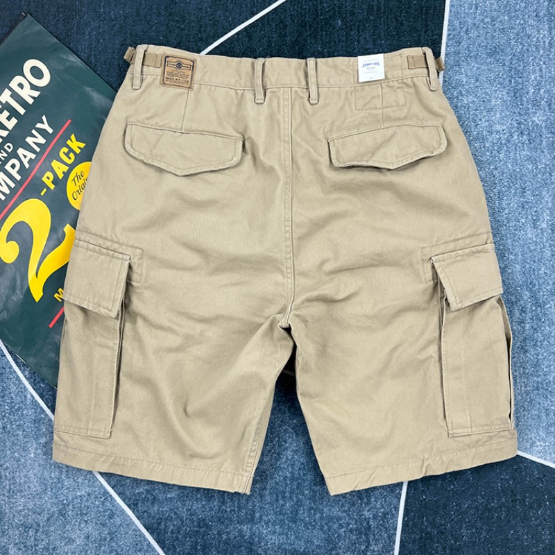 Men's Heavyweight 100% Cotton American Vintage Washed Cargo Shorts Summer Japanese Streetwear Multi-Pocket Mid-Length Workwear