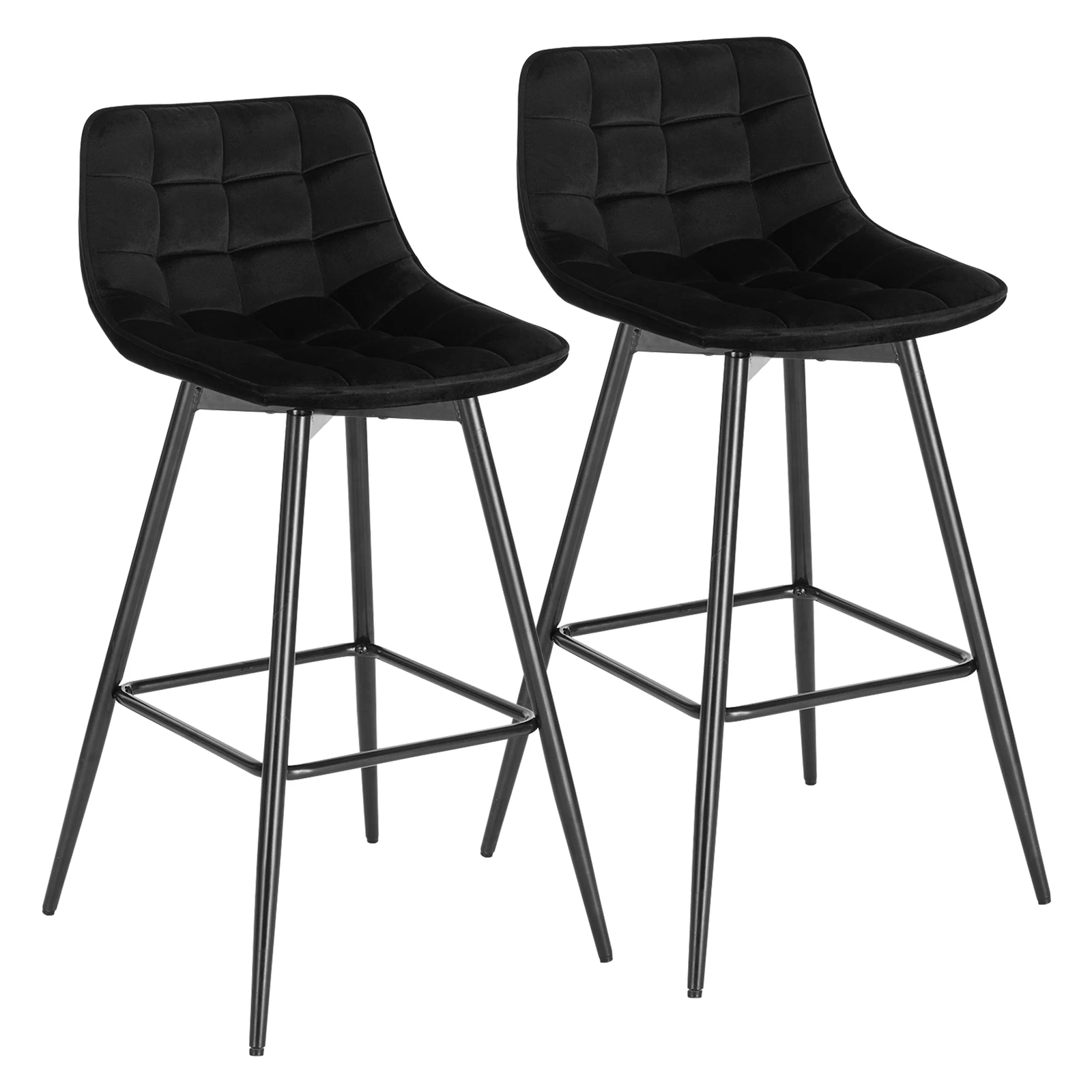 WOLTU 2PCs/set Designer Bar Stool High Chair Counter Stool for Bar Bistro Leather/Velvet Seat with Footrest Metal Frame Home