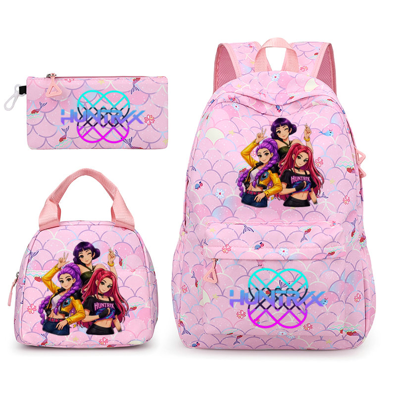 Lovely KPop Demon Hunt ers Printed Backpack Lunch Bag Pencil Case Set Student Schoolbag Pen Case Bento Pouch Suit Holiday Gift