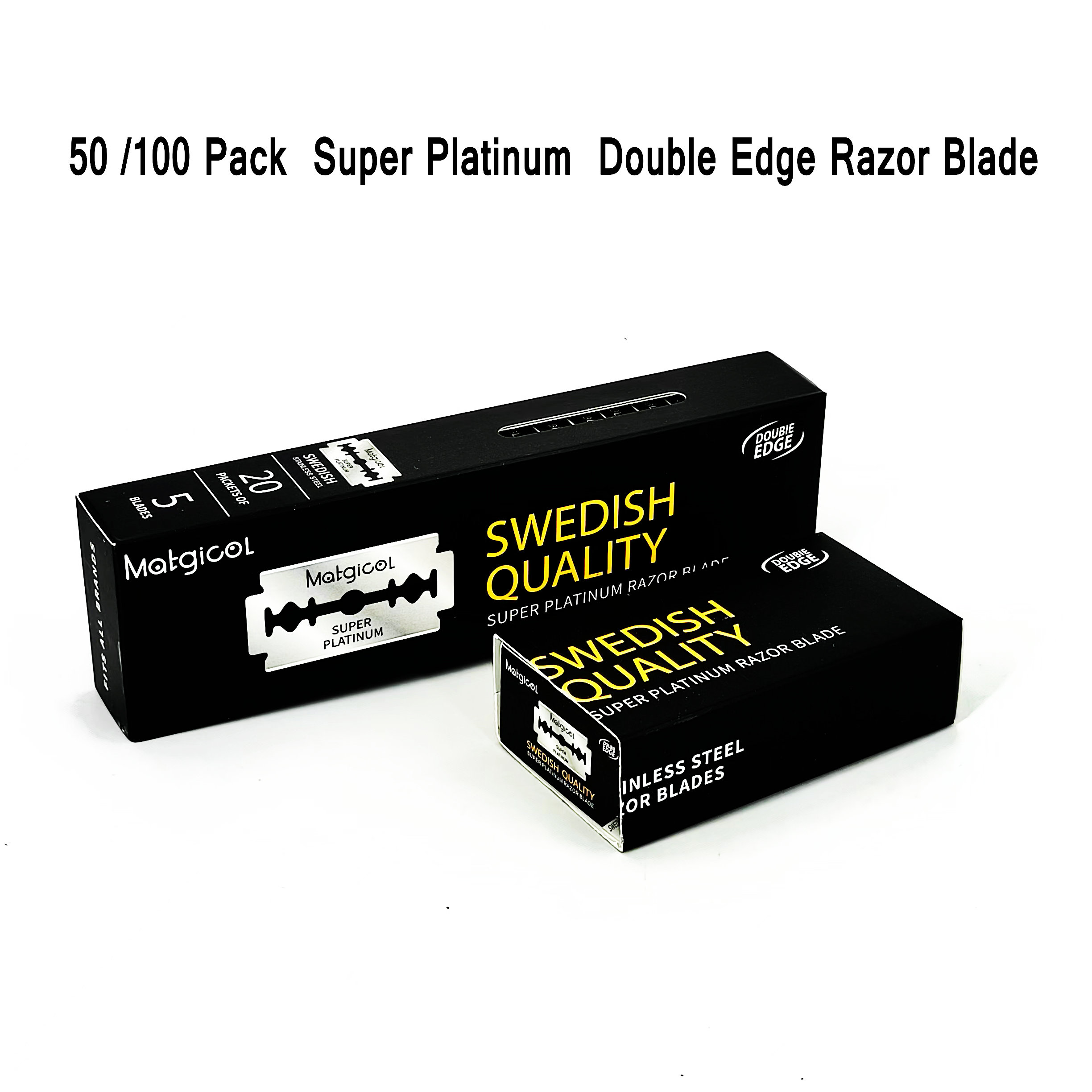 Paquete de 50/100 hojas de afeitar de doble filo Super Platinum, acero inoxidable ultra afilado para afeitar, cuchillas de afeitar para hombres