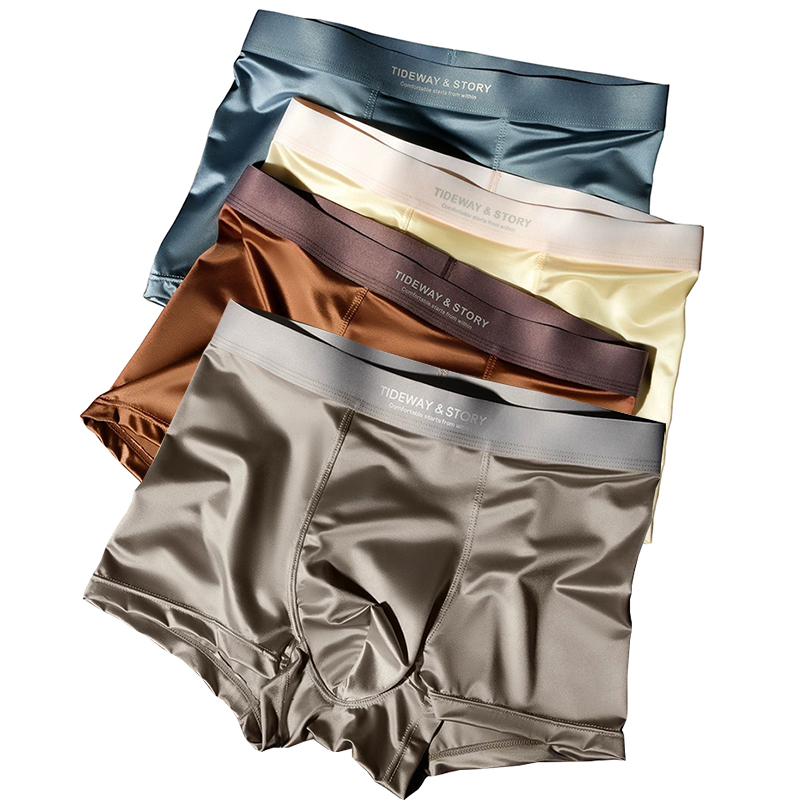 4 pièces sous-vêtements pour hommes soie glacée haut de gamme hommes léger luxe Satin soie respirant coin plat quatre coins Shorts sans 2027