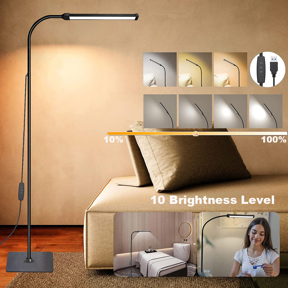 Lámpara de pie LED para sala de estar, soporte de cuello de cisne ajustable, luz regulable para interior, dormitorio, luz de lectura de pie, decoración de oficina