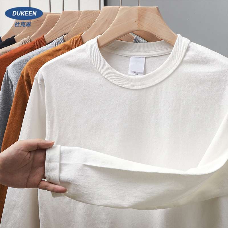 Dukeen 11.2 オンスヘビーウェイト秋長袖 Tシャツ男性用綿 100% 無地シャツ O ネック白トップス特大紳士服