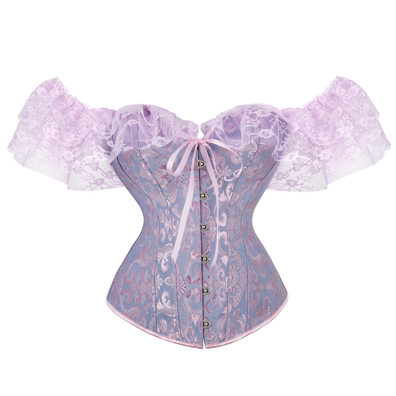 Corsé de encaje Floral con hombros descubiertos para mujer, sin tirantes corpiño con hebilla, Tops de corsé Vintage, camiseta sin mangas Sexy de encaje para mujer
