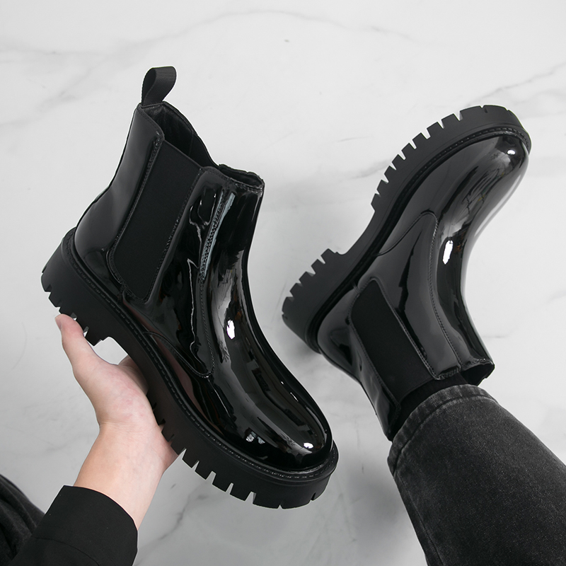 Hommes Chelsea bottes PU semelle épaisse bout rond classique confortable hommes bottes hautes