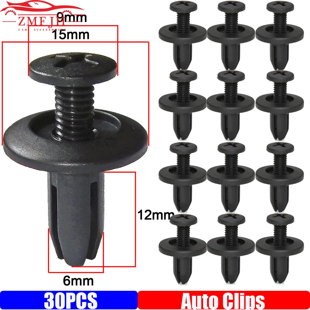 30PCS Auto Fastener Fit 6mm Hole Nylon Car Clips Fender Bumper Shield Retainer Plastic Rivet Door Clips Car Accessories custom