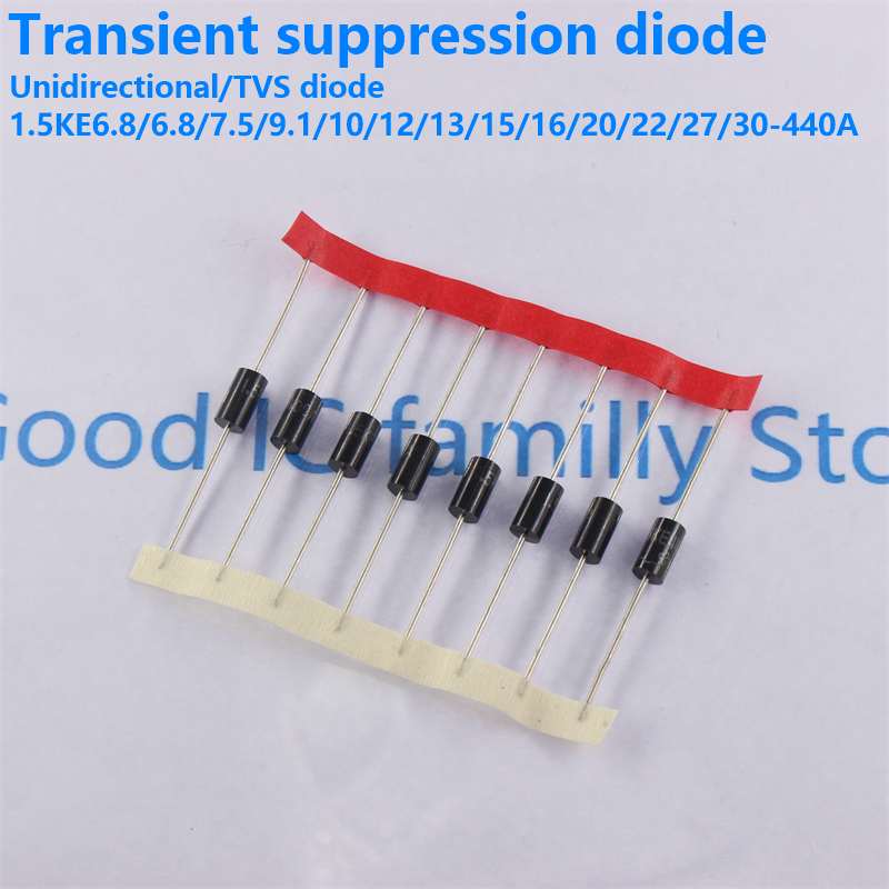 10 Uds. Diodo de supresión transitoria TVS unidireccional 1.5KE43A 1.5KE47A 1.5KE68A 1.5KE220A 1.5KE18/150/160/180/200/400/440A