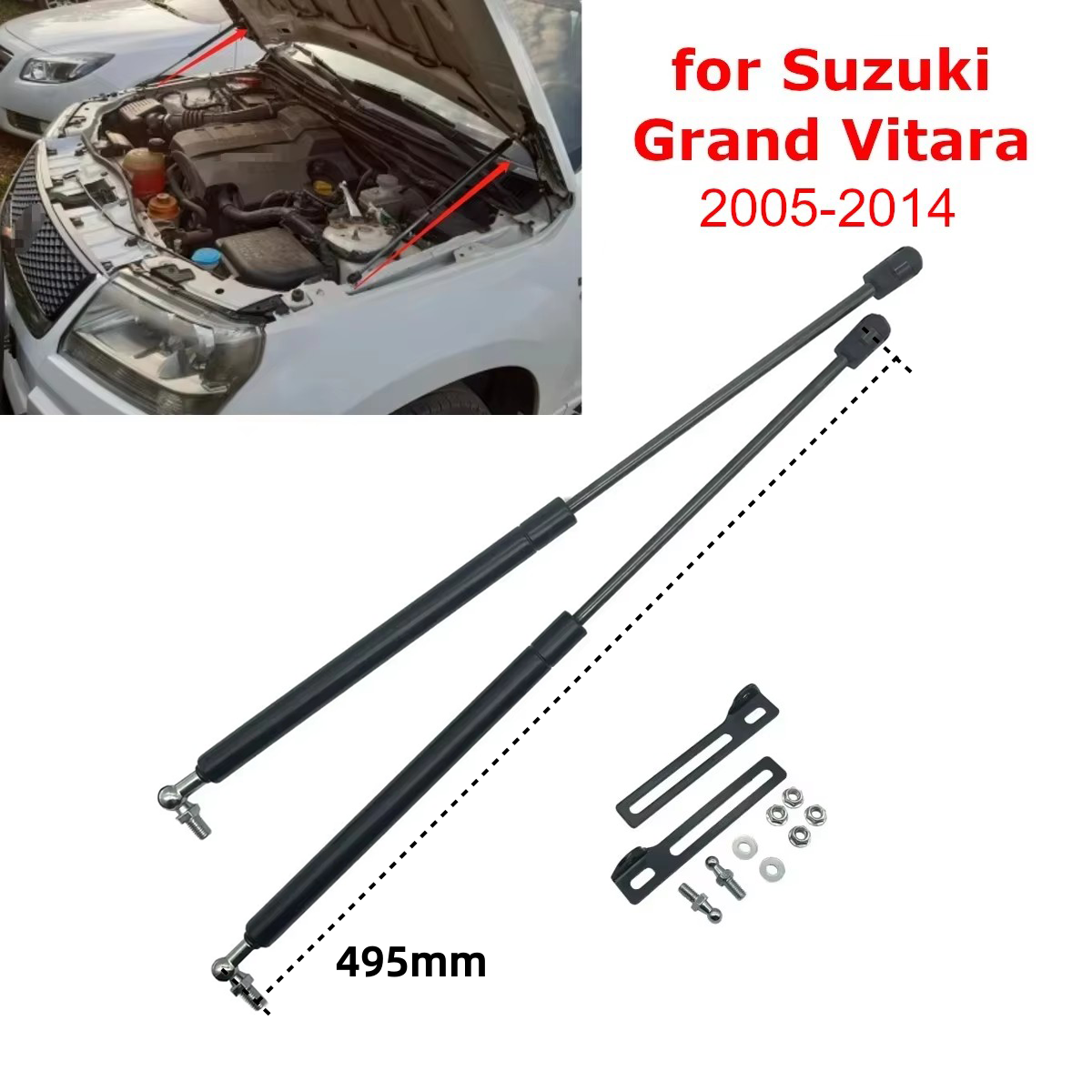 2Pcs Car Front Engine Cover Bonnet Hood Gas Struts Lift Support Rods for Suzuki Grand Vitara 2005-2014