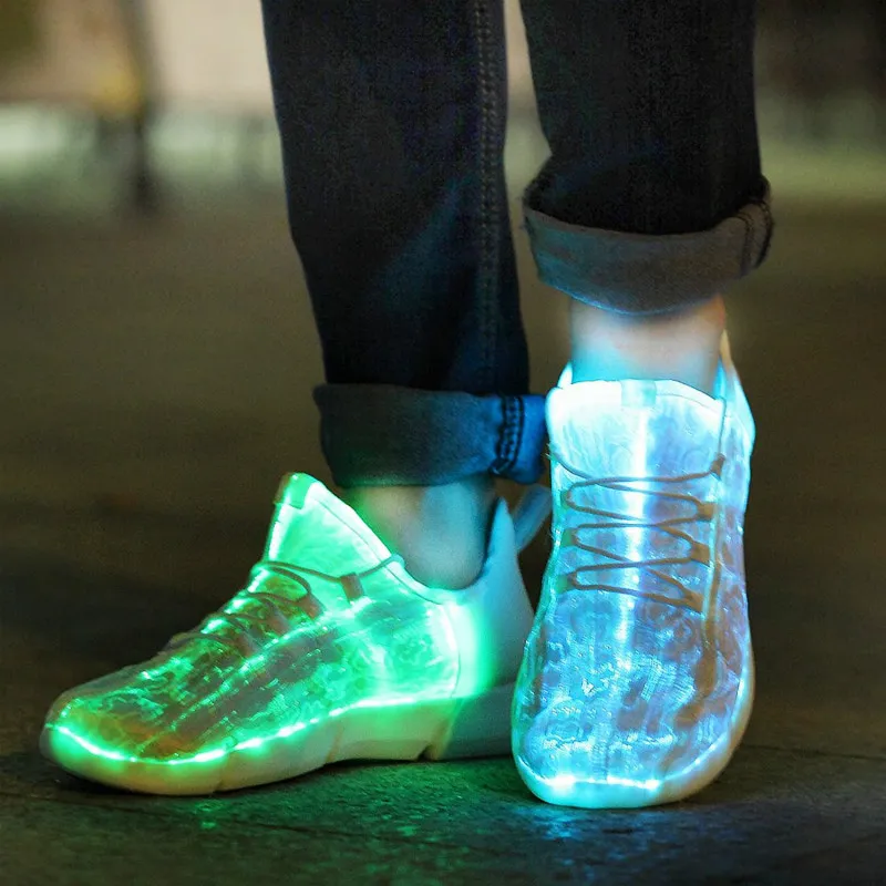 Primavera menino luminoso brilhante tênis das mulheres dos homens menina crianças sapatos de luz led crianças piscando adultos recarga usb sapatos de fibra óptica