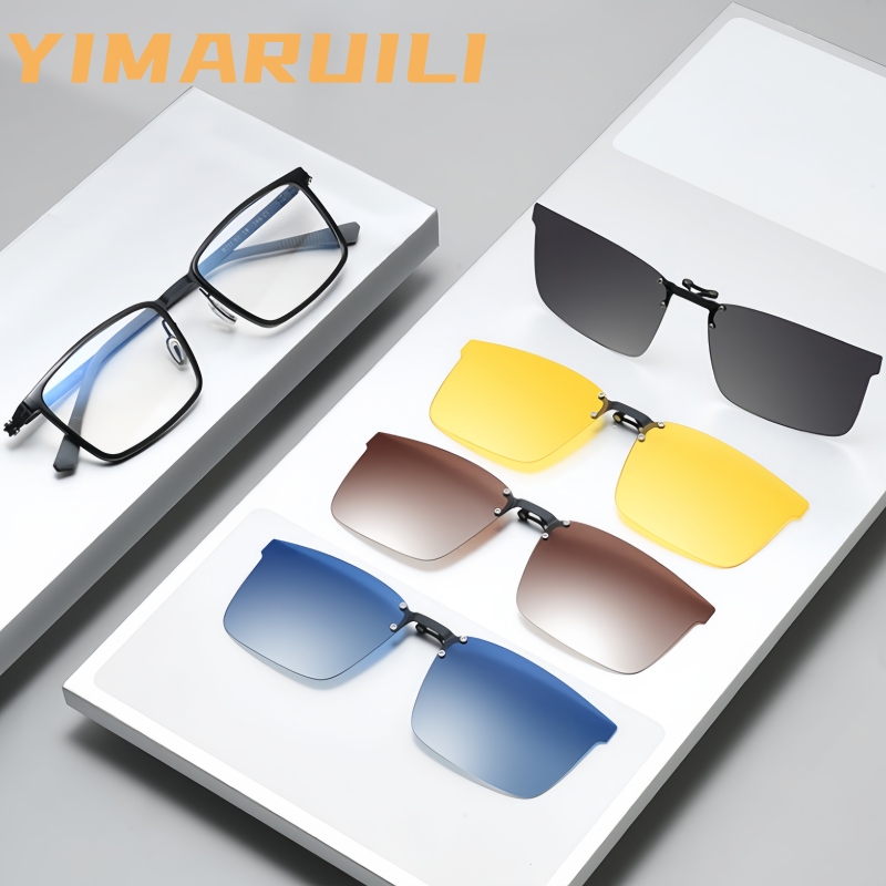 YIMARUILI Óculos masculinos com proteção UV polarizada, clipe magnético, ultraleve, moderno, retrô, quadrado, simples, armação de óculos 8867TJ