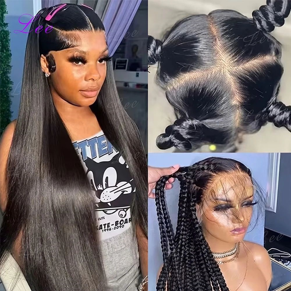 Perucas de Cabelo Humano Liso de 30-40 Polegadas, Peruca Frontal Completa 360 com Renda HD Transparente 13x6, Peruca Pré-Pronta com Fechamento de Cabelo Humano, Densidade 200, Perucas de Renda HD Transparente 13x4 para Mulheres Negras