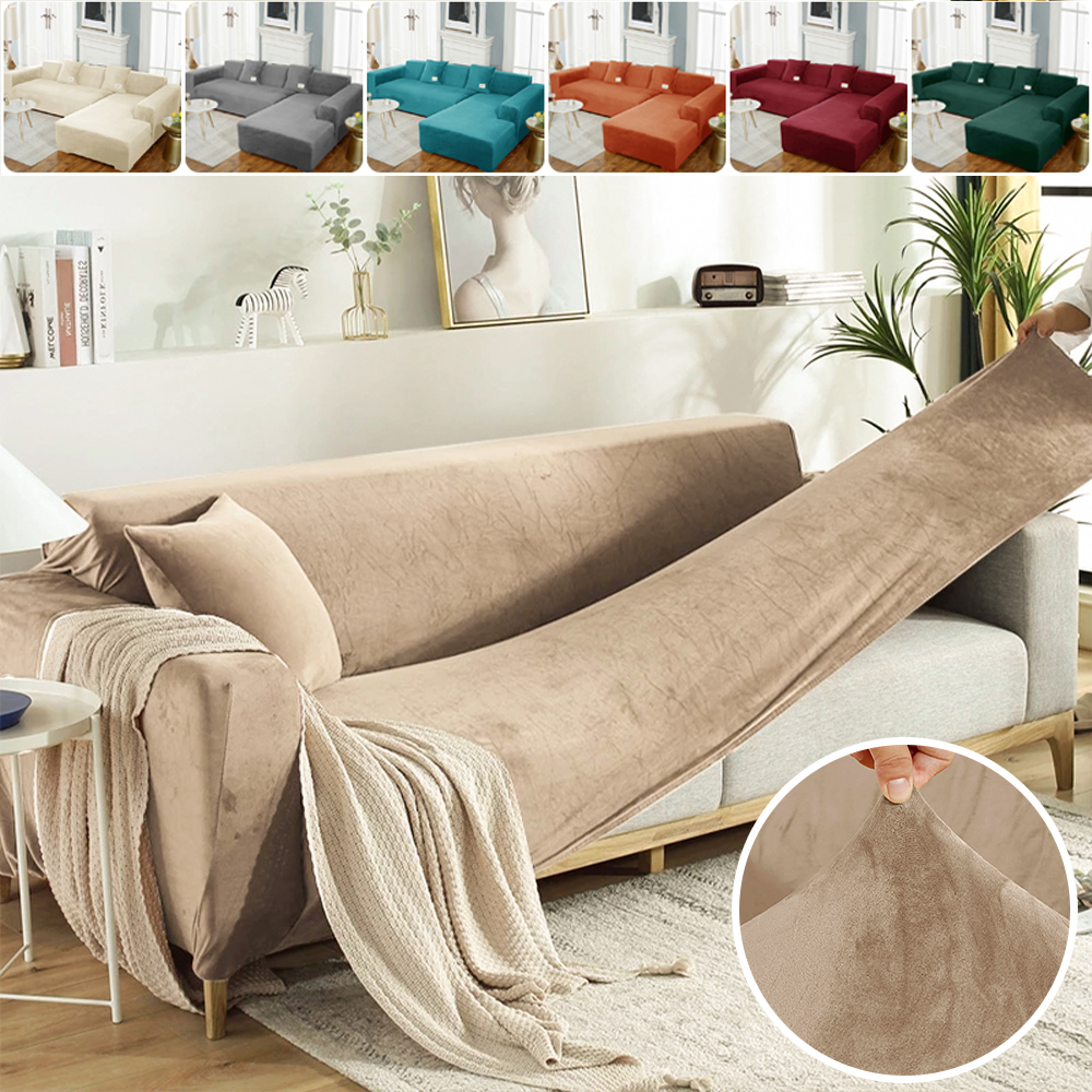 Velvet Sofa Cover Luxury L Shape Sofas Cover Plain Color Corner Sofa Covers Armchair Anti-dust Elastic Slipcover Pet Friendly
