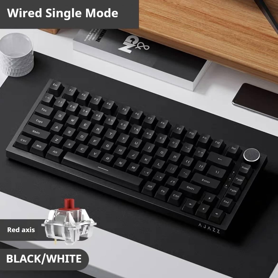 AJAZZ AK820 Teclado Mecánico para Juegos con Diseño 75%, Cableado, con Perilla de Volumen, LED en la Parte Inferior, Teclas PBT, RGB Programable