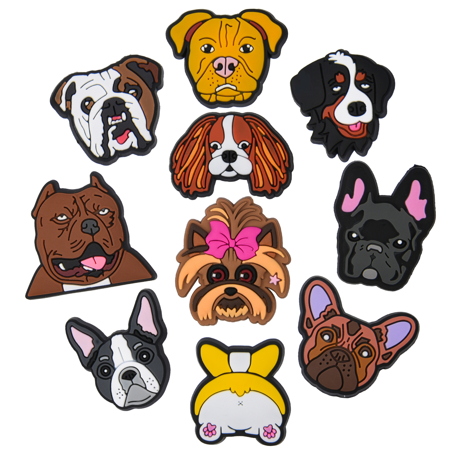 Décoration de chaussures de chien de dessin animé, 1 à 10 pièces, joli Corgi bouledogue français, breloques de chaussures, taureau, mastic, sabot, cadeaux pour enfants