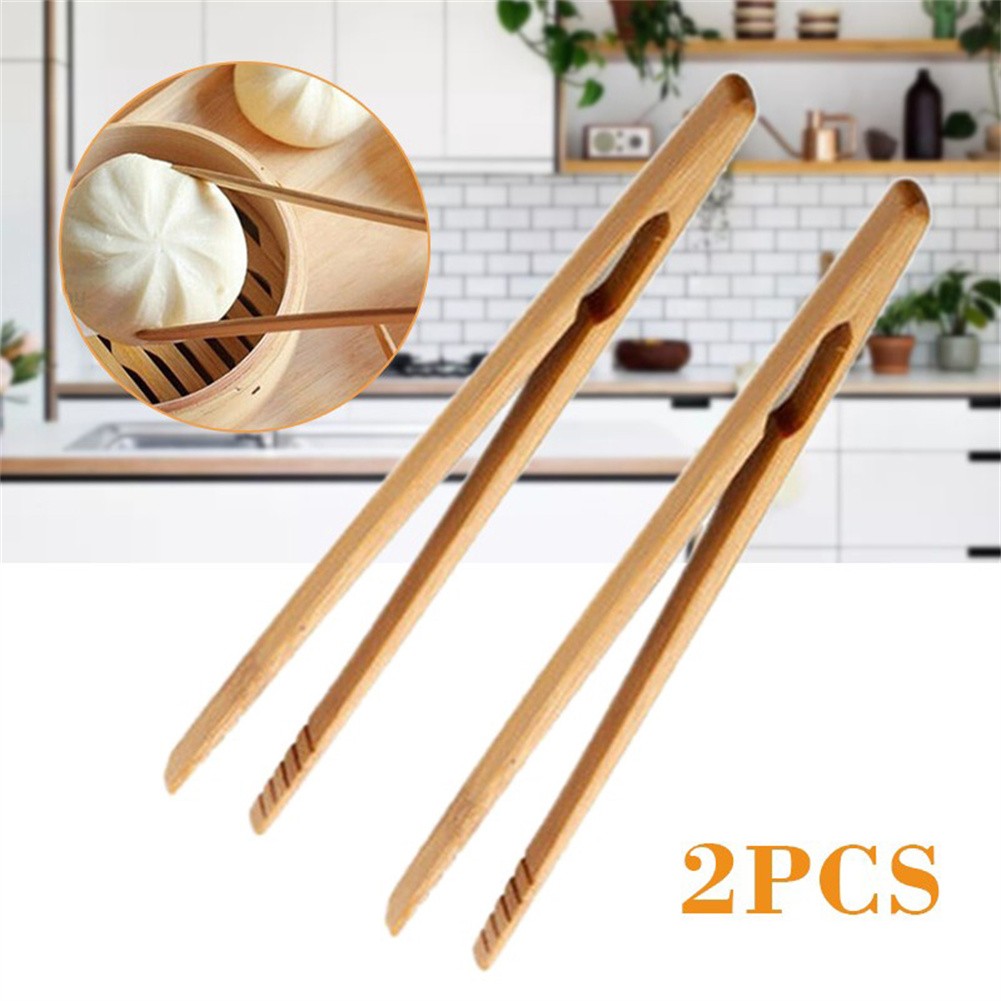 2Pcs 18cm Bambus Holz Holz Lebensmittel Toast Salat Zange Toaster Speck Zucker Eis Tee Tong Tee Clips teegeschirr Für Küche