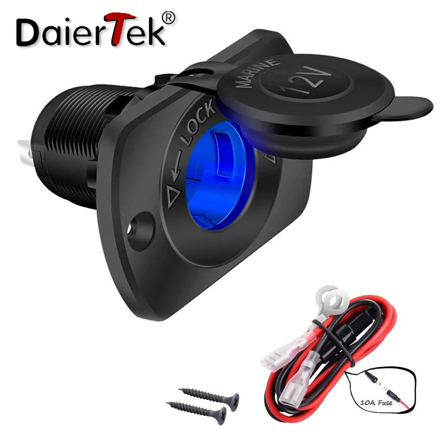 DaierTek 12V รถซ็อกเก็ตไฟแช็ก Femaile 12 โวลต์ Power Outlet เปลี่ยน LED สีฟ้ากันน้ําสําหรับเรือ Marine