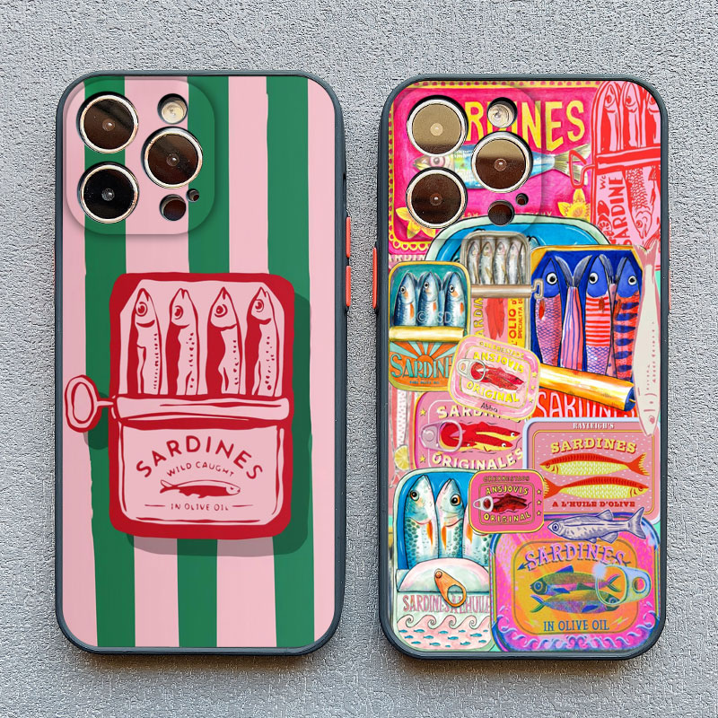 Sardines Fish Art Phone Case For Iphone 11 12 13 Mini 14 Pro Max 17 16 15 Pro Max 14 16 Plus X XR XS Shockproof Black Shells