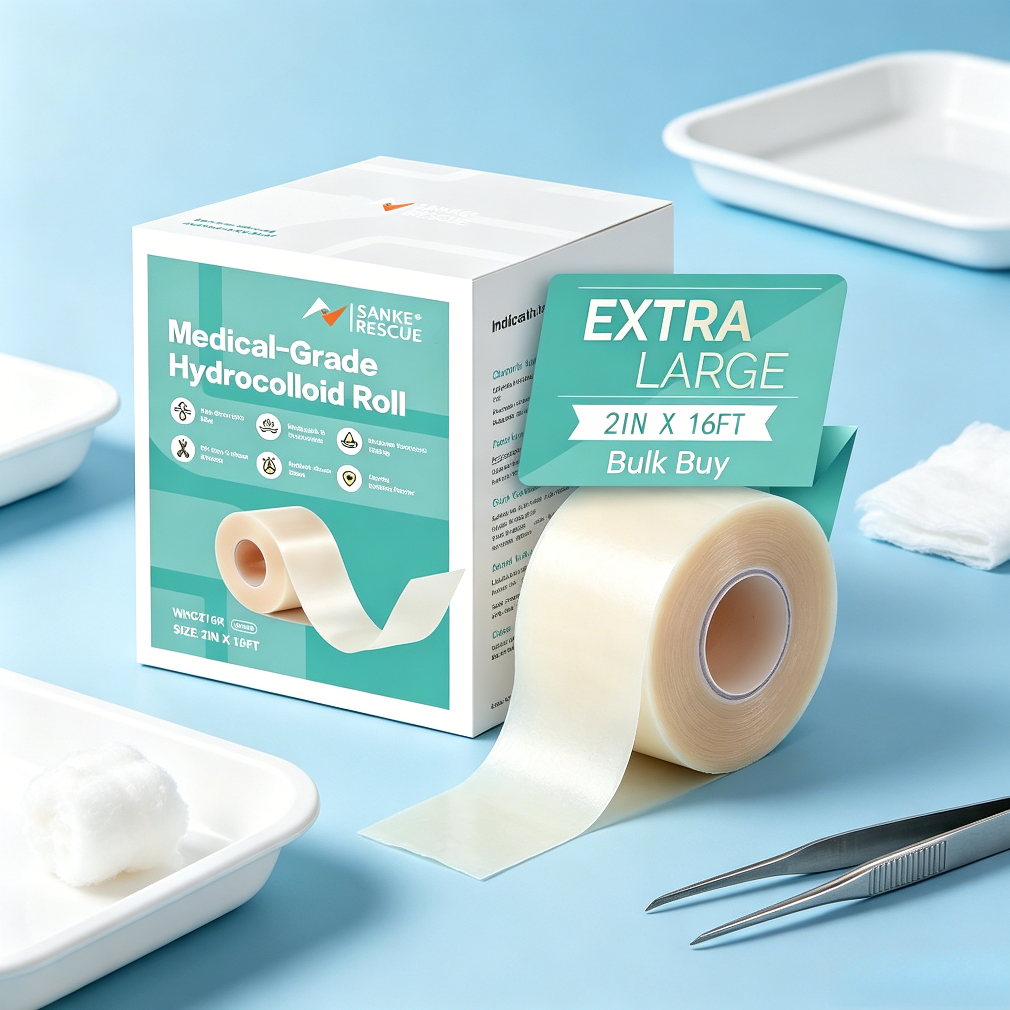 Hydrocolloid Wound Care Roll, Cut-to-Size Patch, Self-Adhesive Waterproof Super Absorbent Dressing, First Aid Essential.