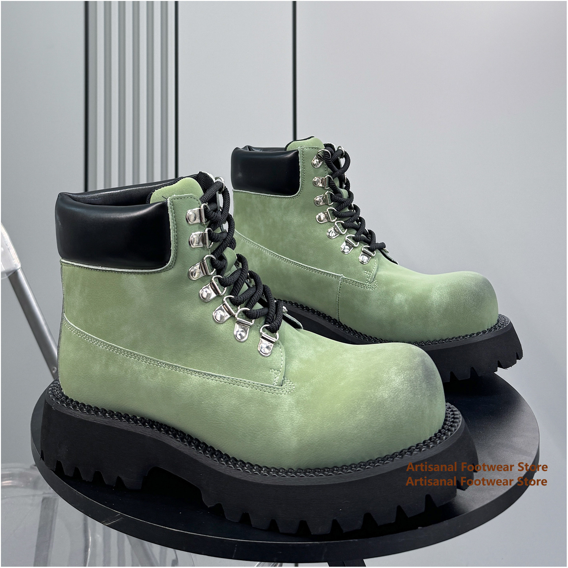 Herren-Stiefel mit Dicker Sohle und Hohem Schaft, Frühjahrs-Neuheit, Höhenerhöhende Schnür-Derbyschuhe mit Runder Spitze, Trendige Herrenschuhe