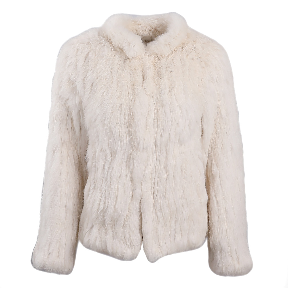 Chaqueta de punto de piel de conejo Real para mujer, abrigo clásico de manga larga con cuello levantado, ropa de abrigo cálida y esponjosa para mujer, Invierno