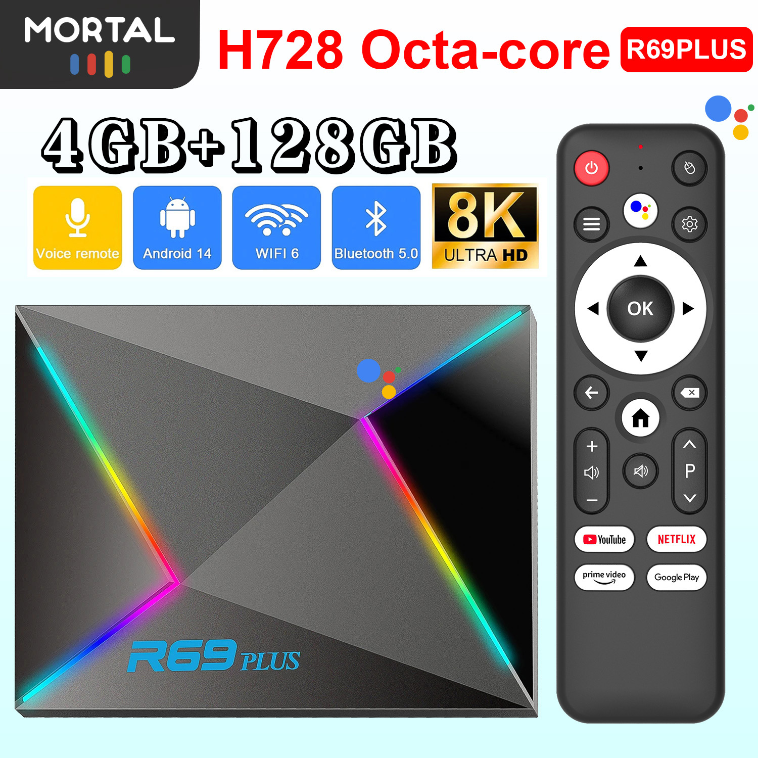 R69 Plus 음성 제어 TV 박스 Ultra HD 8K Allwinner H728 Octa Core 지원 Netflix tv 박스 WIFI 6 셋톱 박스