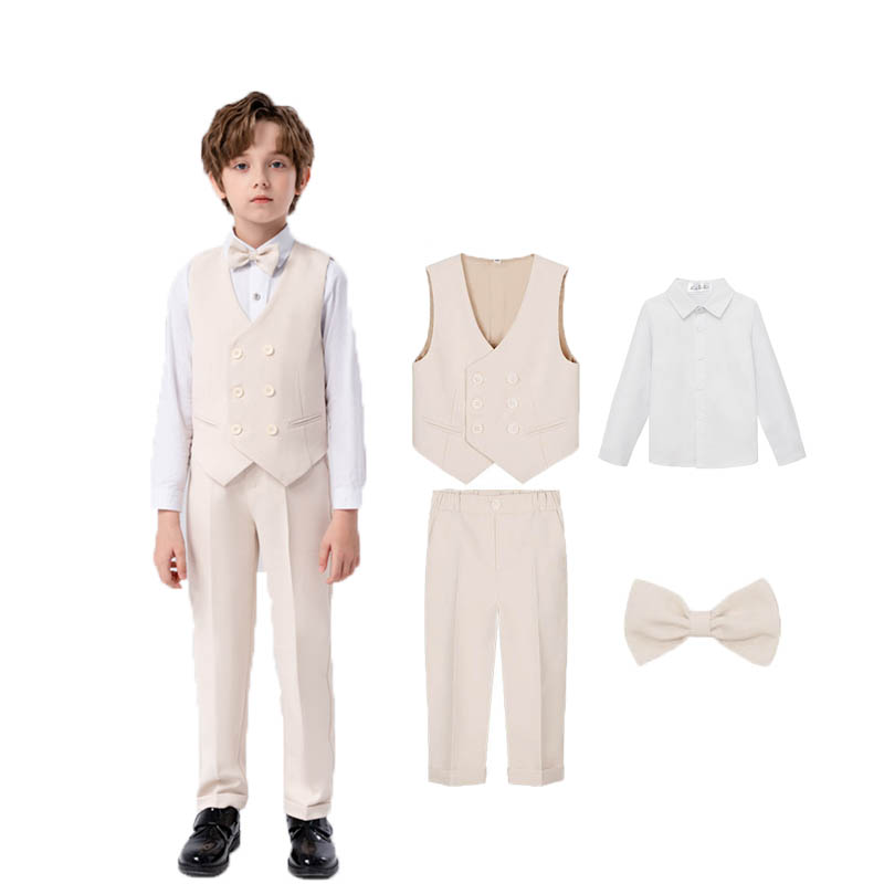 Adolescente crianças bege colete camisa calças bowtie smoking vestido meninos colete terno para casamento crianças anfitrião fotografia festa traje
