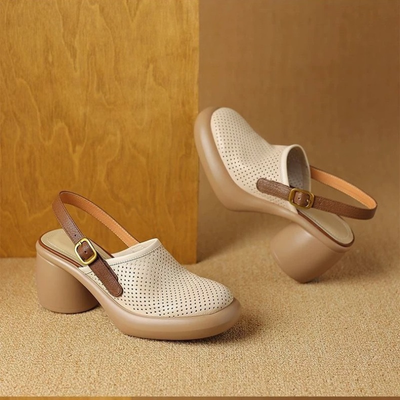Women Vintage Hollow Chunky Platform Sandals Summer New Soft Thick Sole Buckle Shoes Woman Fashion Non-Slip Beach Slides Sandals