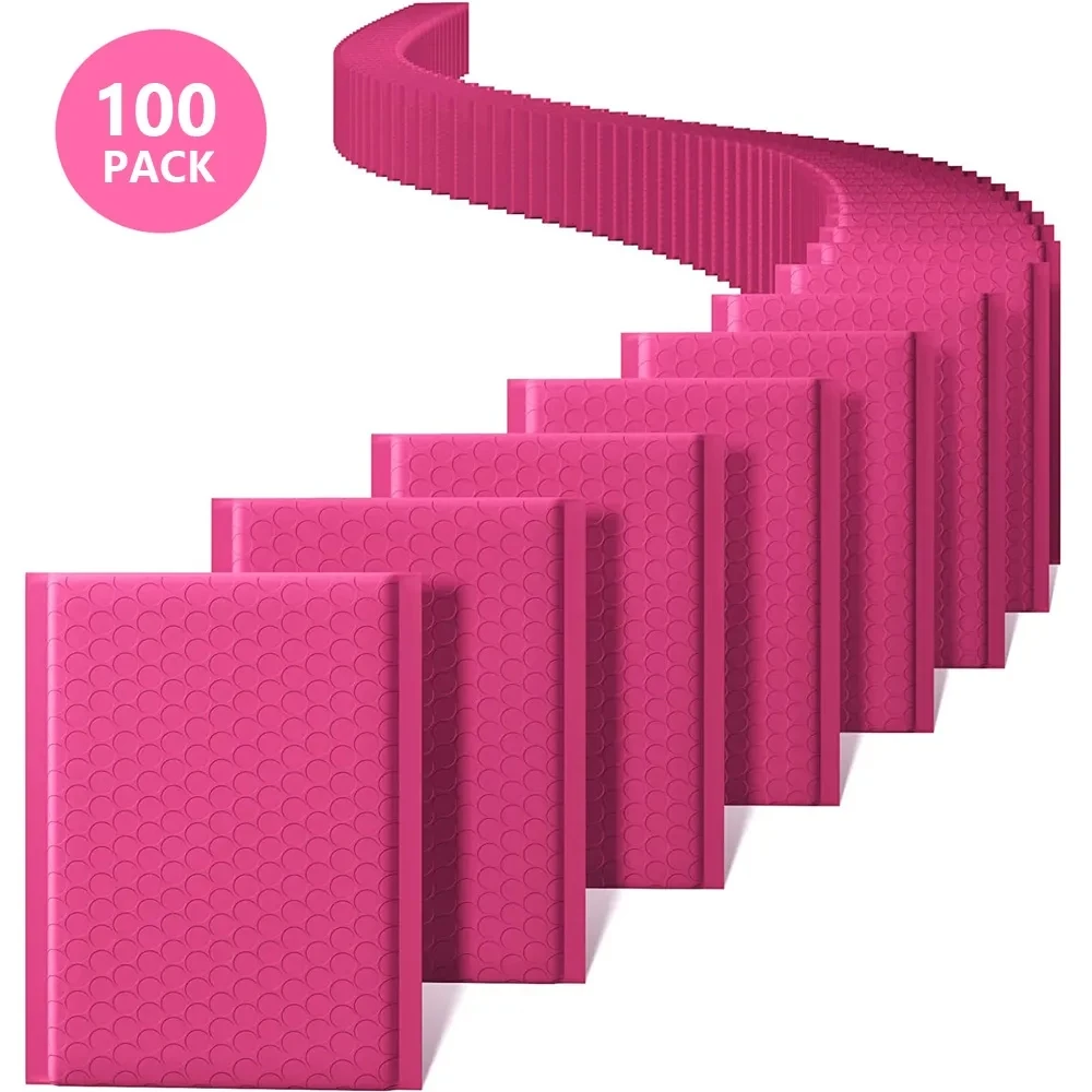 Nuevo 100 Uds. Sobres de correo acolchados con burbujas rosas, sobres de correo de polietileno para embalaje, bolsa de envío autosellada, relleno de burbujas