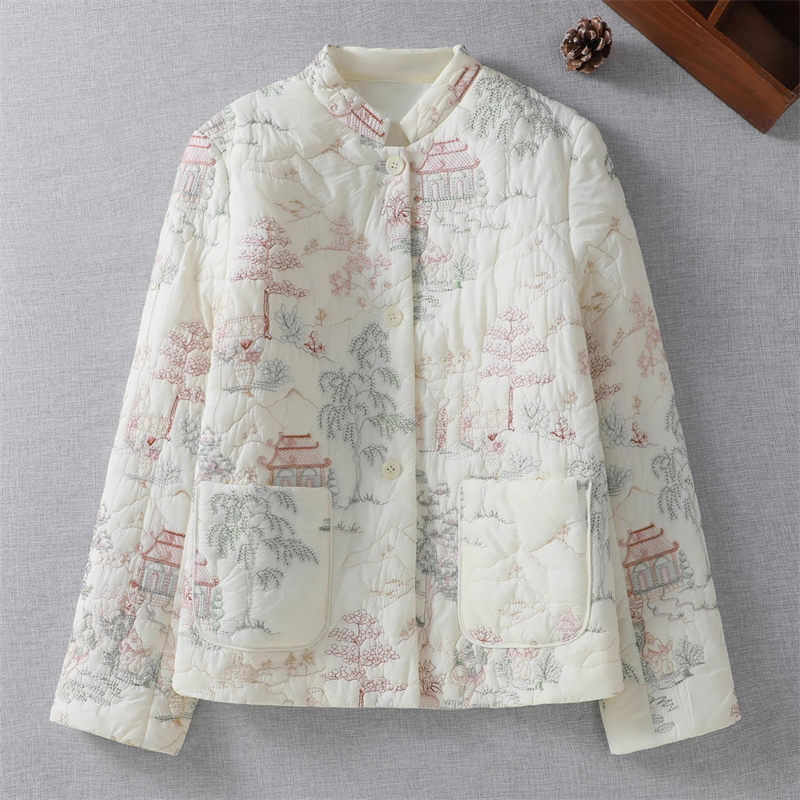 Leichter und künstlerischer bestickter Baumwollmantel für Damen, 2025, Retro-Herbst-Winter, neue chinesische Steppjacke, kurze Oberteile, A294