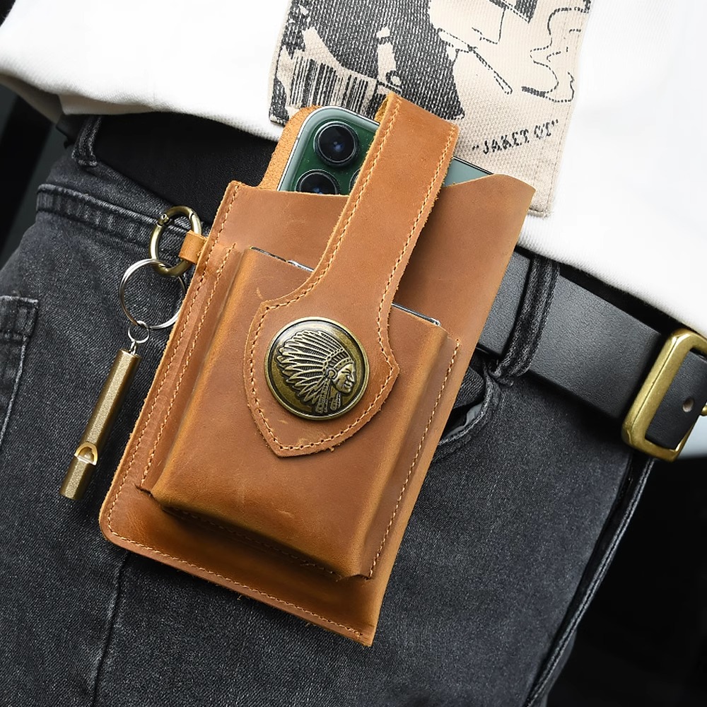 AIGUONIU Crazy Horse Stil Echtes Leder Taille Tasche Männer Anti-Diebstahl Mehrzweck Outdoor Wandern Handy Tasche Holster Fall